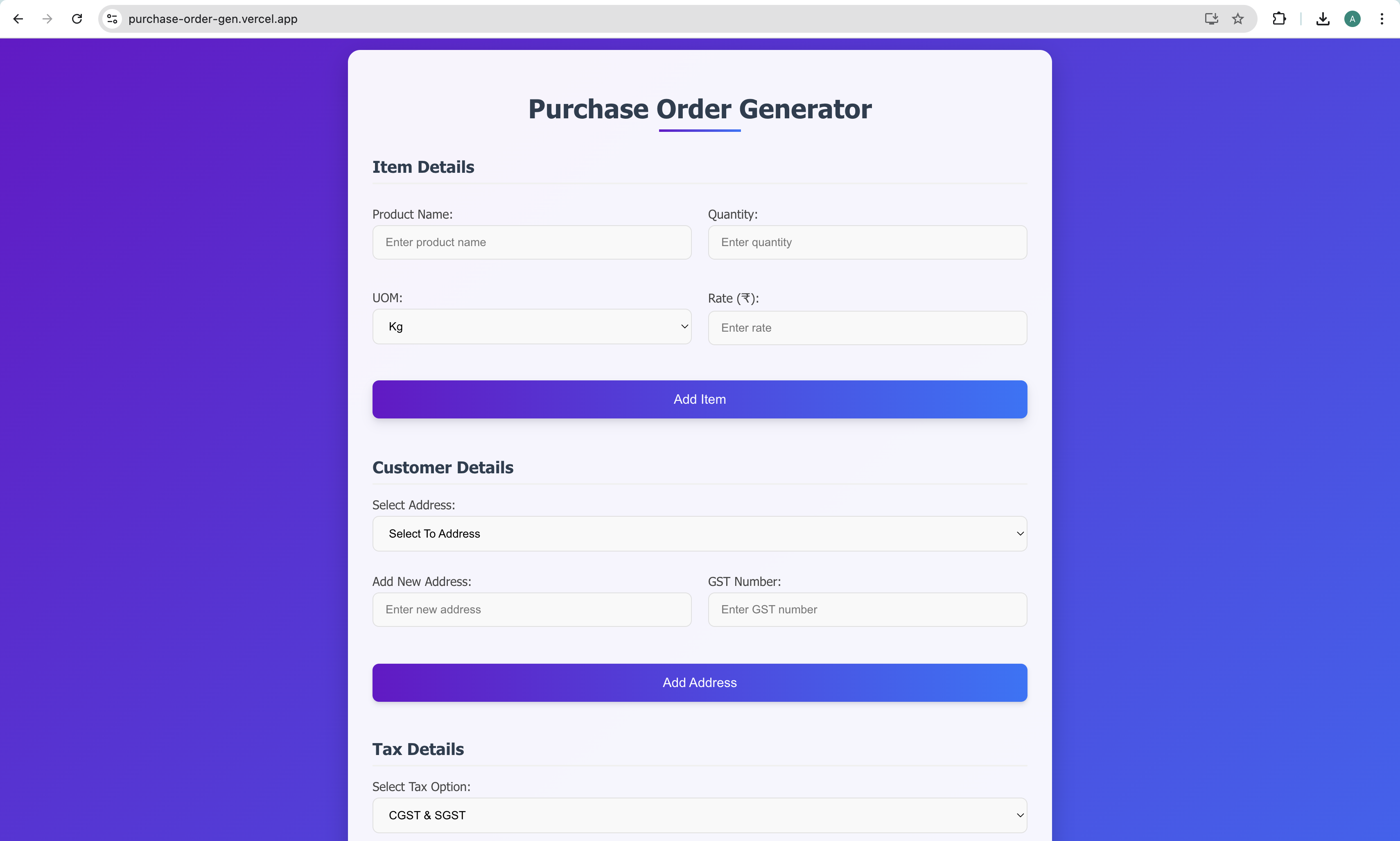 Purchase Order Generator